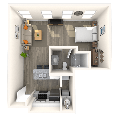 Floor plan for studio, 1 bath, 753 sqft